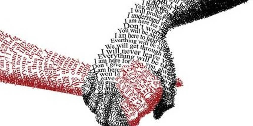 to hands, made from supportive words, holding each other